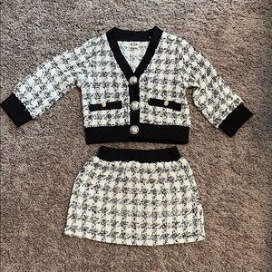 Elegant Black and White Tweed Cardigan Set
